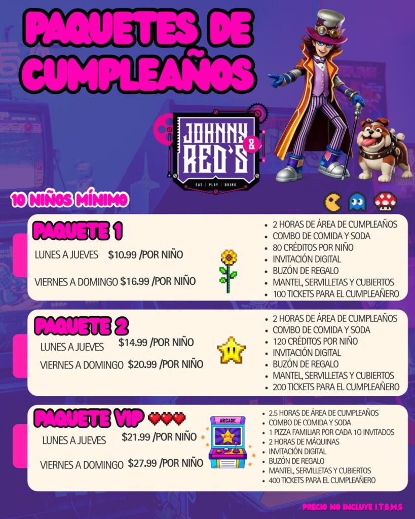 Paquetes de Cumpleaños en Johnny & Red's